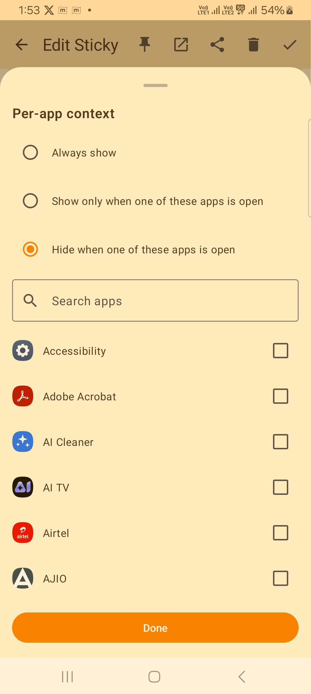Per-app context picker
