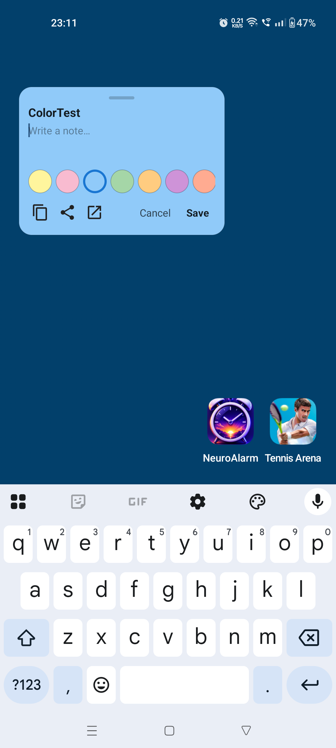 Colour picker on a floating note