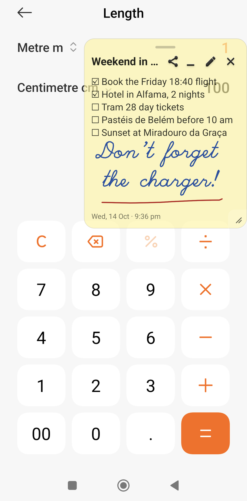 A floating StickyHover note showing handwriting, on top of another app